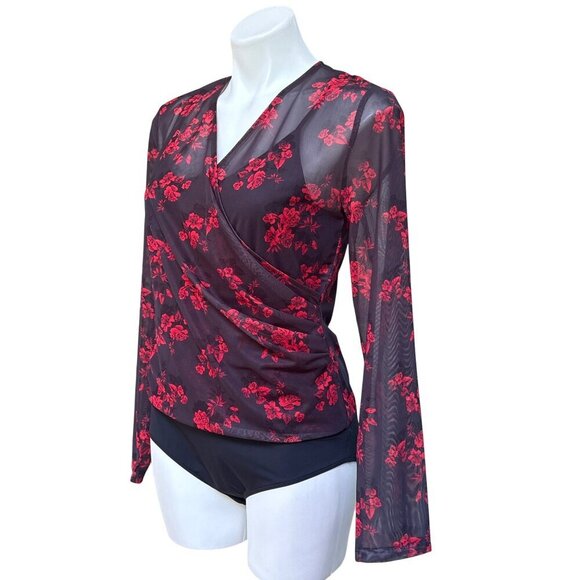 Tahari NWT Floral Mesh My Perfect Shape Bodysuit, Long Sleeves Women’s Size L - Picture 6 of 8